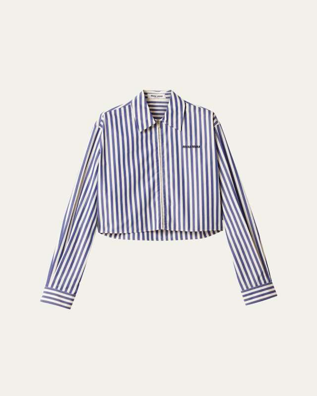 Striped Zip-Up Cropped Poplin Shirt